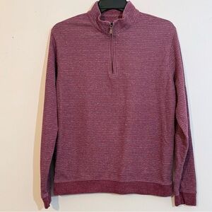 johnnie-O Men’s L Quarter Zip Pullover Burgundy Gray Stripe Golf